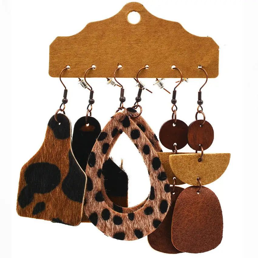 Vintage Western Earrings Set: Leopard Cheetah Cactus