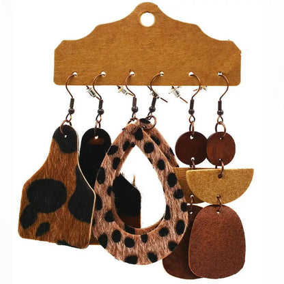 Vintage Western Earrings Set: Leopard Cheetah Cactus