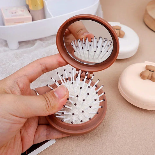 Portable Mini Pocket Mirror Hair Brush