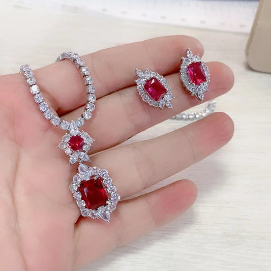 Luxury Retro Red Zirconia Wedding Jewelry Set