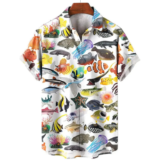Men's 3D Fish Print Hawaiian Shirts Summer