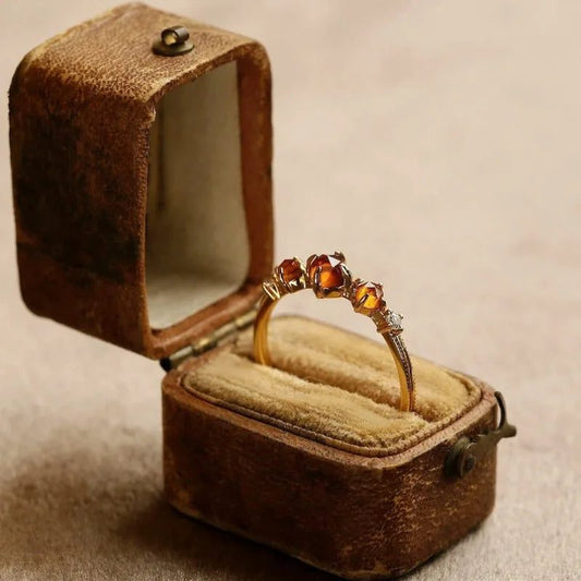 Boho Adjustable Orange Garnet Amber Ring