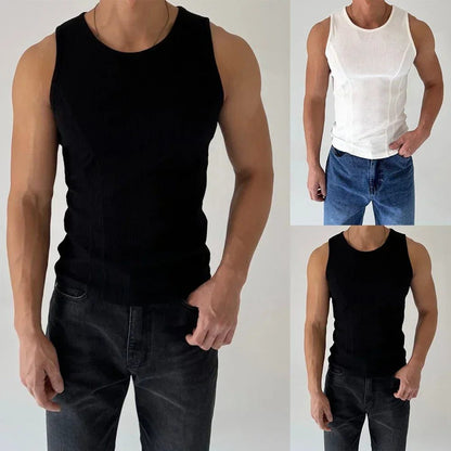 Men's Ribbed Sleeveless Stripe Tank Top
