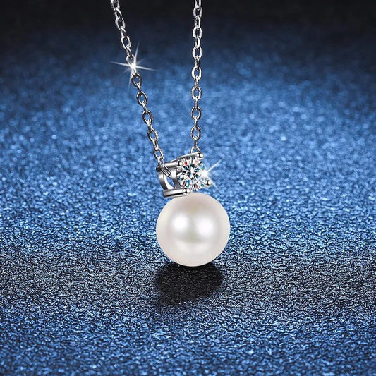 925 Sterling Silver Pearl Moissanite Pendant Necklace