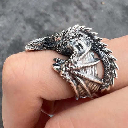 Gothic Dragon Rings with Adjustable Pterosaur Wings