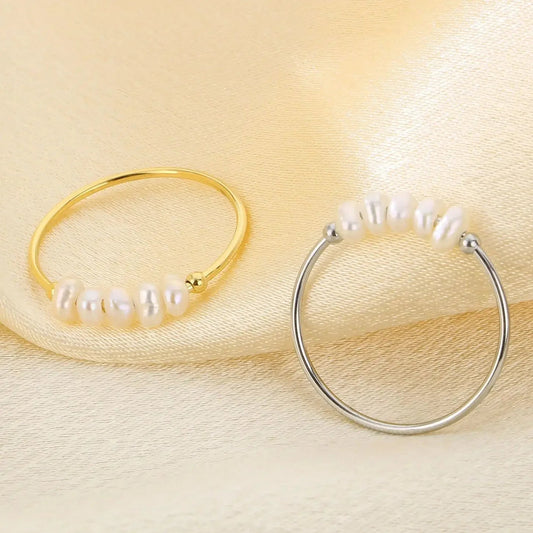 Waterproof Gold Stainless Steel Pearl Ring