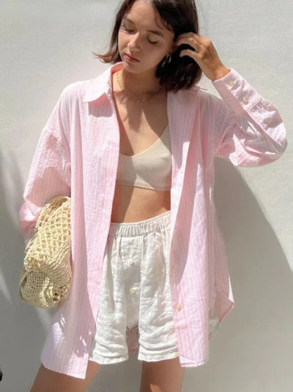 Chic Oversized Striped Cotton T-Shirts for Women