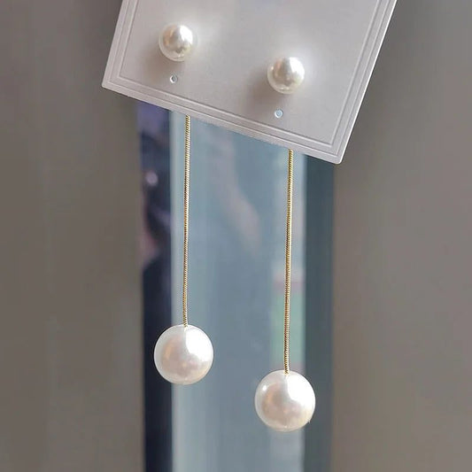 Korean Pearl Drop Earrings with Long Tassels
