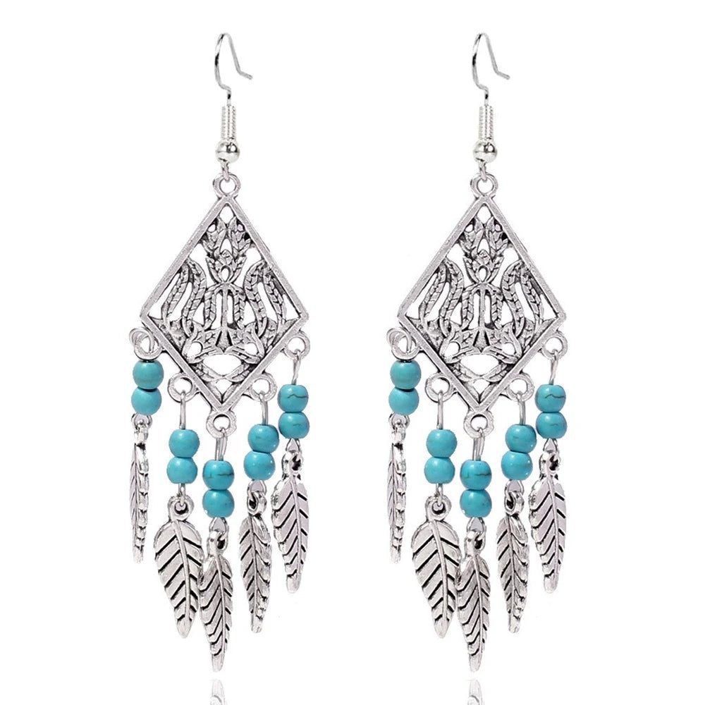 Boho Antique Silver Dangle Earrings for Women
