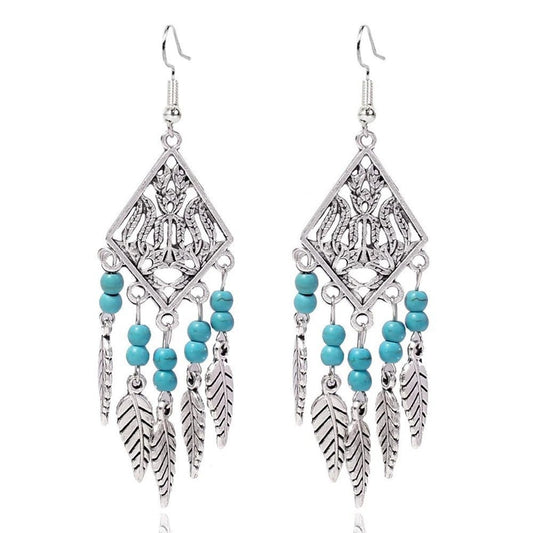 Boho Antique Silver Dangle Earrings for Women