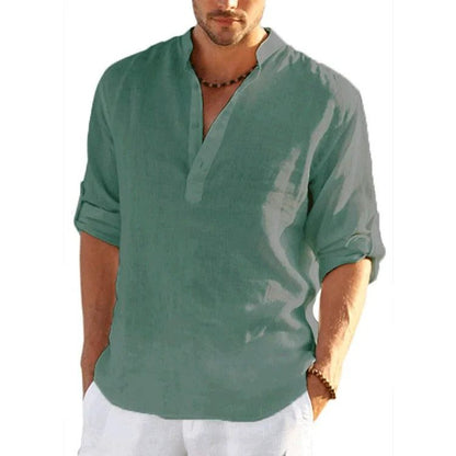Lightweight Linen Cotton Henley Shirts for Men