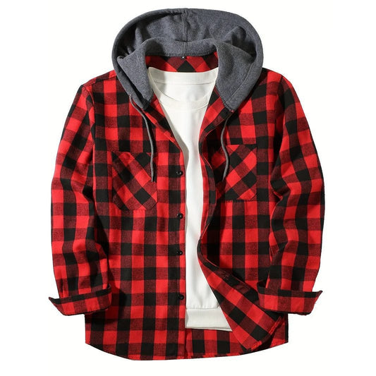 Men's Classic Plaid Flannel Hoodie Shirt