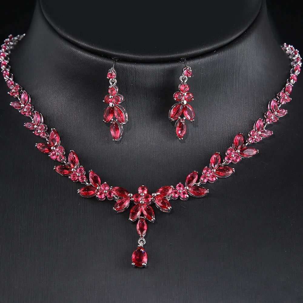 Luxury Retro Red Zirconia Wedding Jewelry Set