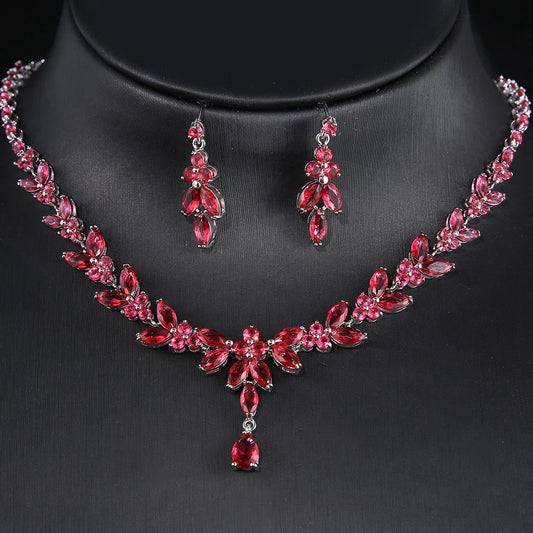 Luxury Retro Red Zirconia Wedding Jewelry Set