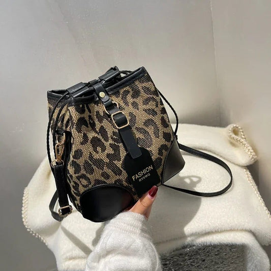 Leopard Print Crossbody Bucket Bag for Women