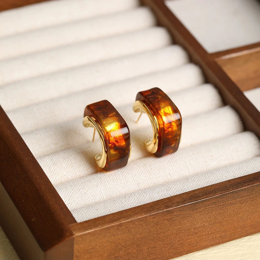 Luxury Amber Earrings for Women - Retro Style