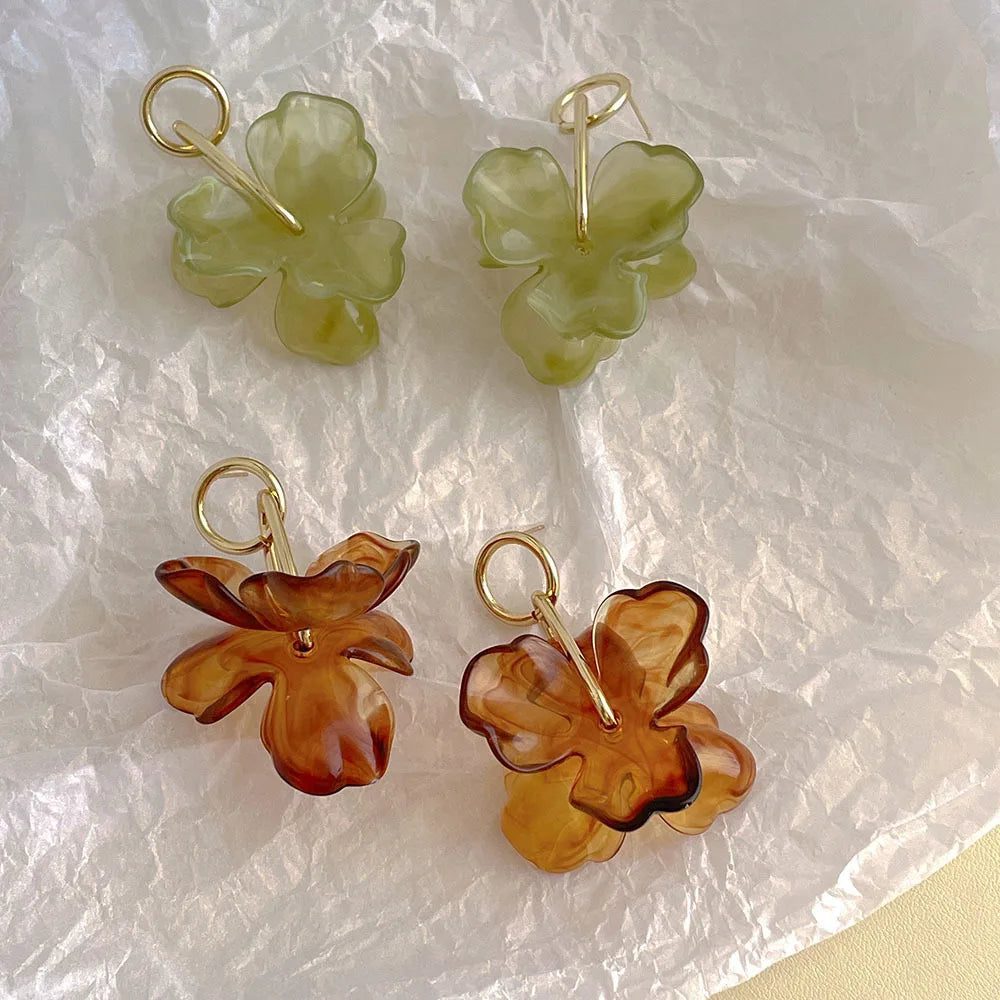 Vintage Amber Flower Earrings for Women