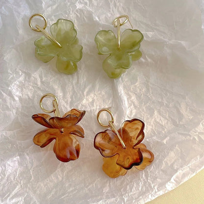 Vintage Amber Flower Earrings for Women