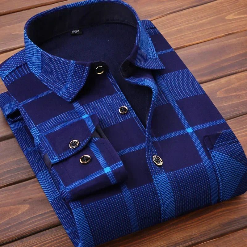 2024 Men's Flannel Plaid Winter Dress Shirt