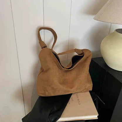 2024 Vintage Brown Suede Shoulder Tote Bag
