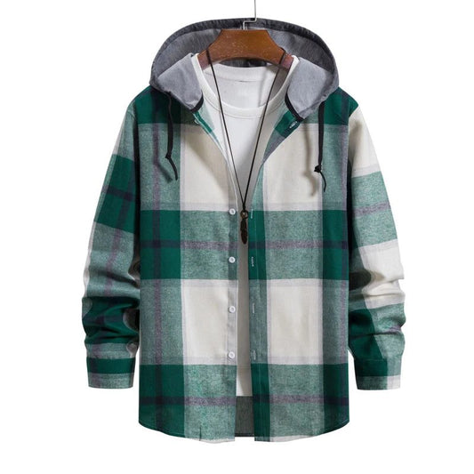 Men's Purple Plaid Flannel Shirt with Hoodie