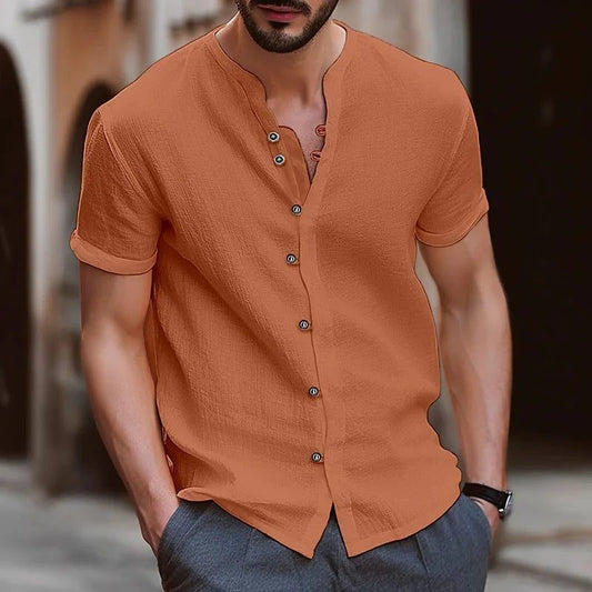Men's Casual Retro Linen Short-Sleeve Shirt