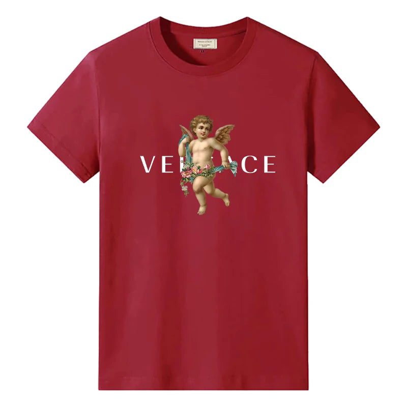 Men's Vintage Cotton T-Shirt with Angel Print