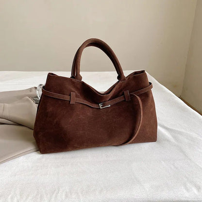 Large Brown Faux Suede Tote Bag