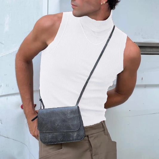 Men's Ribbed Sleeveless Turtleneck Casual Tank Top