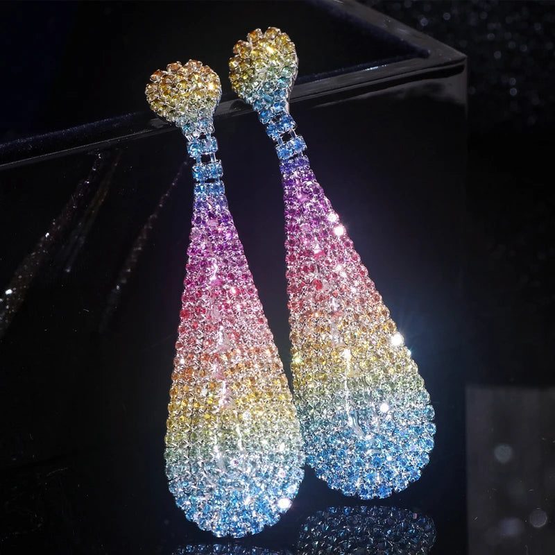 Luxury Rainbow Crystal Drop Earrings for Weddings