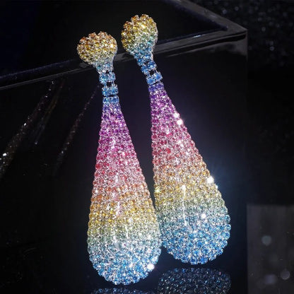 Luxury Rainbow Crystal Drop Earrings for Weddings