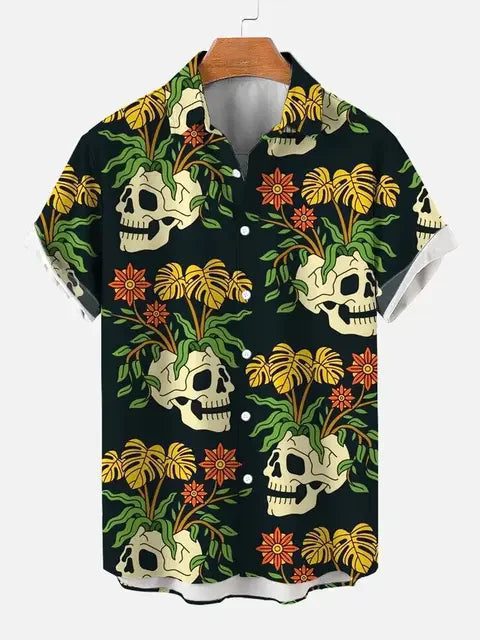Funny Vintage Skull Floral Hawaiian Shirt