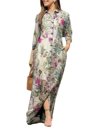 Chic Floral Print Long Sleeve Dresses