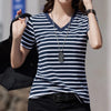 Women's Striped V-Neck Cotton Summer T-Shirt
