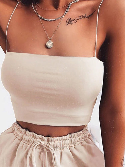 Women Spaghetti Strap Crop Top Sleeveless