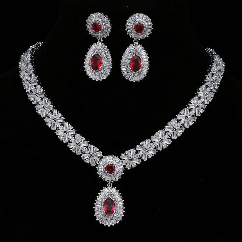 Luxury Retro Red Zirconia Wedding Jewelry Set