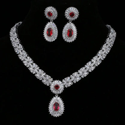 Luxury Retro Red Zirconia Wedding Jewelry Set