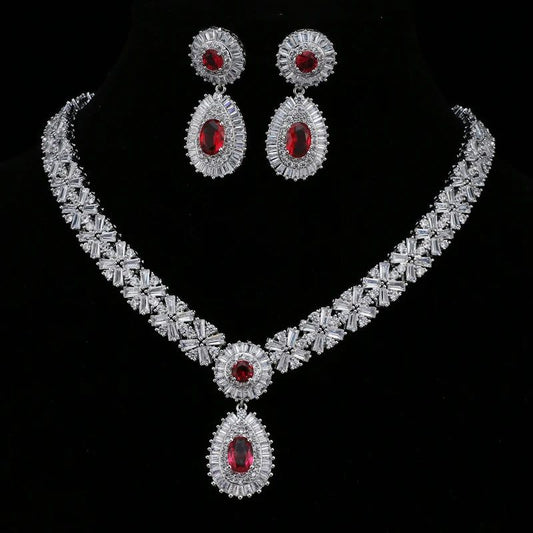 Luxury Retro Red Zirconia Wedding Jewelry Set