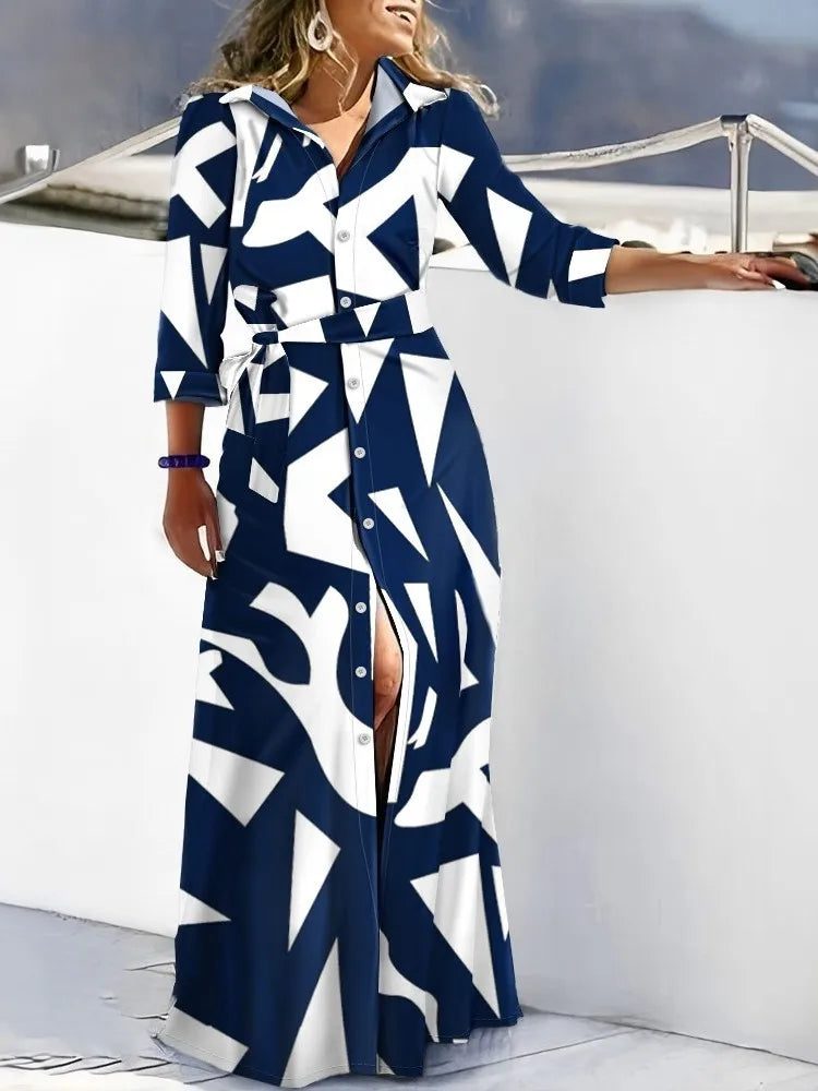 Elegant Striped Lace-Up Shirt Dresses for Women