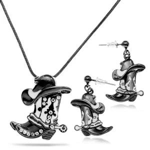 Western Cowgirl Hat Necklace Earring Jewelry Set