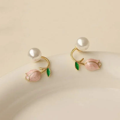 Elegant Pearl Tulip Flower Stud Earrings