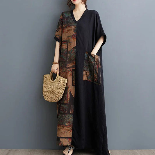 Vintage Black Cotton Dress with Pockets