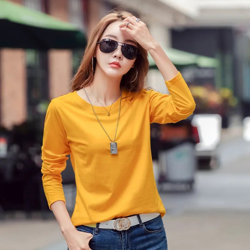 Plus Size Long Sleeve Cotton T-Shirts for Women