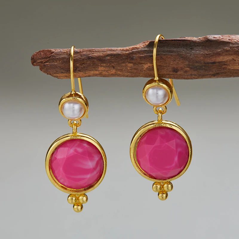 Vintage Gold Ornate Turquoise Earrings for Women