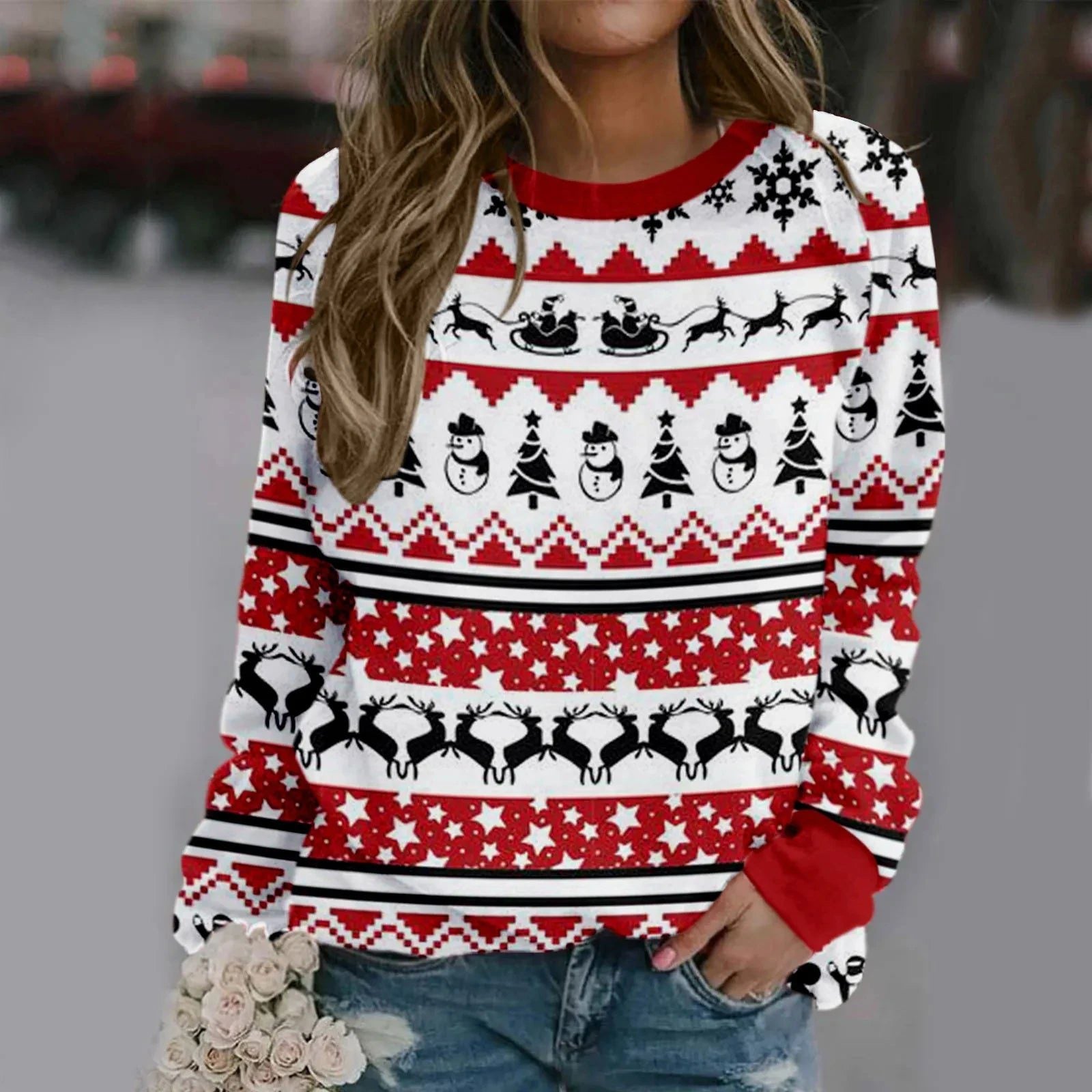 Stylish Women's Christmas Cotton T-Shirt Pullover