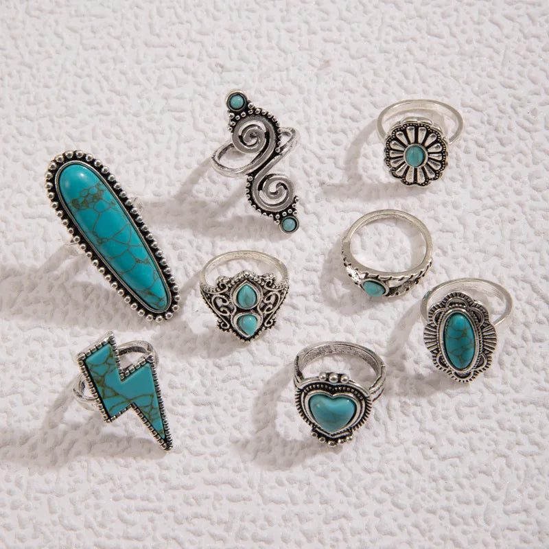 8Pcs Vintage Bohemian Turquoise Knuckle Rings