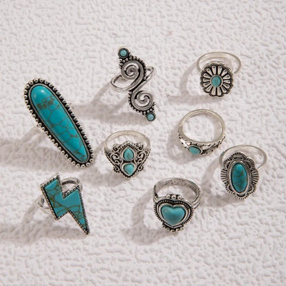 8Pcs Vintage Bohemian Turquoise Knuckle Rings