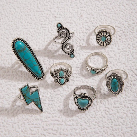 8Pcs Vintage Bohemian Turquoise Knuckle Rings