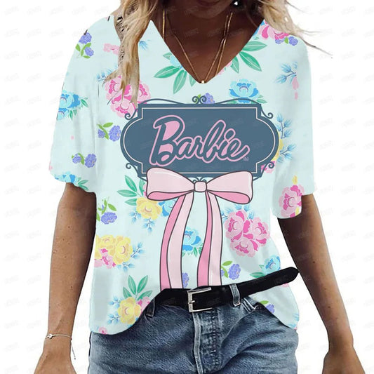 Pink V-Neck Casual T-Shirt for Women