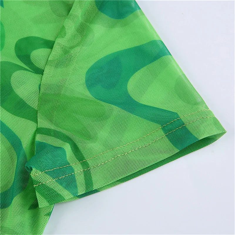 Women's Pink Heart Mesh Cropped T-Shirt